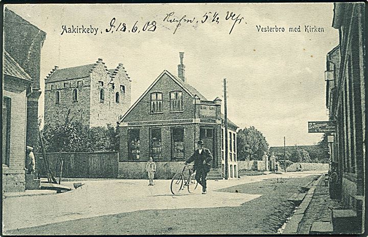 Bornholm. Vesterbro med Kirken, Aakirkeby. Peter Alstrups no. 3668. 