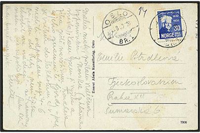 30 øre Bjørnson på brevkort fra Oslo d. 22.8.1933 til Prag, Tjekkoslovakiet.