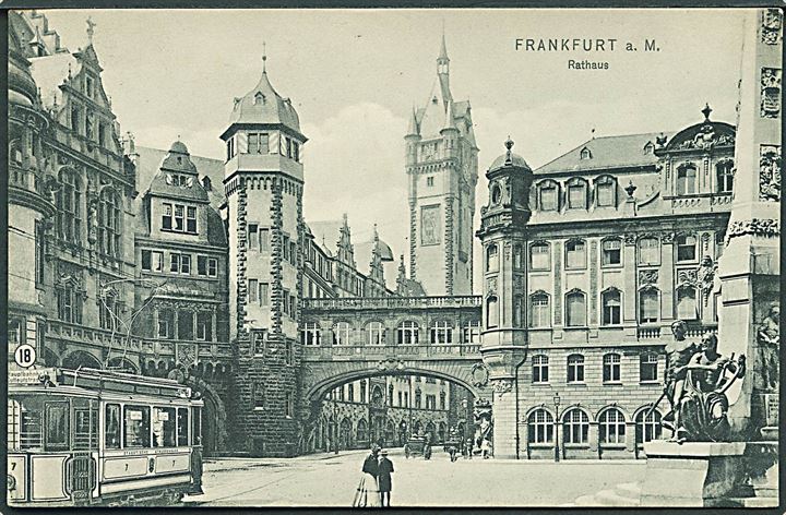 Frankfurt a. m. Rathaus. Sporvogn no. 18, linie 7. Dr. Trenkler Co no. 203. 