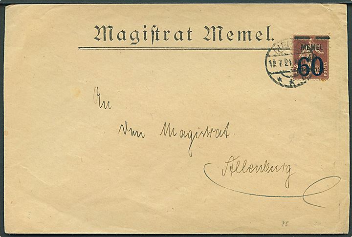 60 pfg. /40 pfg. /20 c. Memel Provisorium single på fortrykt kuvert fra Memel d. 12.7.1921 til Altenburg.