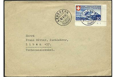 30 c. National Udstilling single på brev fra Leuggern d. 10.5.1939 til Liban, Tjekkoslovakiet.