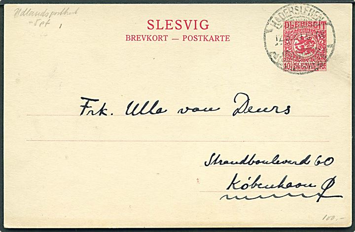 10 pfg. Fælles udg. helsagsbrevkort stemplet Hadersleben *(Schleswig)1* d. 12.3.1920 til København.