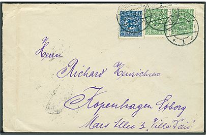 5 pfg. (2) og 20 pfg. Fælles udg. på brev fra Flensburg d. 5.2.1920 til København.