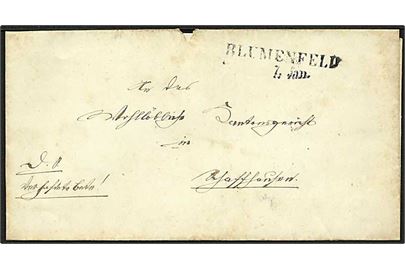 Ufrankeret tjenestebrev med liniestempel Blumenfeld d. 7.1.18xx til Schaffhausen, Schweiz.