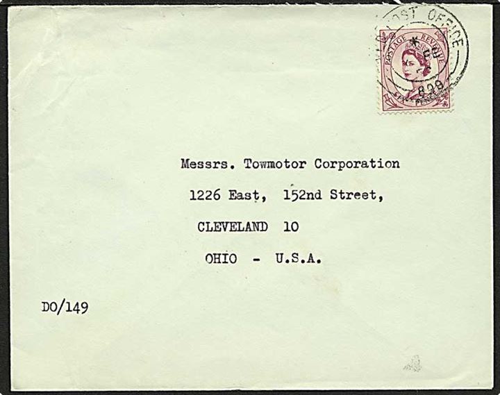 6d Elizabeth på feltpostbrev stemplet Field Post Office 899 d. 5.2.1959 til Cleveland, USA. På bagsiden afd.stempel Disposals Orginasation / ROAC / MARK/HAMM / British Forces Post Office 17.