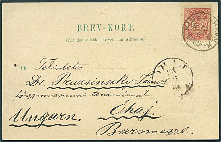 Købh., Købmagergade, Thorvaldsens Museum og Dr. Louises Bro. U/no. Anvendt til Ungarn 1893. Kvalitet 7