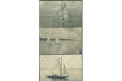 Lystbåde. Tre fotokort med sejlbåde ca. 1907. 