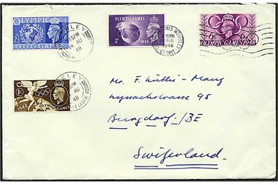 Komplet sæt George VI Olympiade udg. på brev annulleret med maskinstempel Olympic Games Wembley d. 14.8.1948 til Burgdorf, Schweiz.
