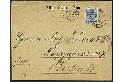 25 pen. Våben udg. single på brev fra Åbo annulleret med bureaustempel Finska Kupé Postexped. No. 4 d. 9.12.1890 via S.Petersburg til Berlin, Tyskland.
