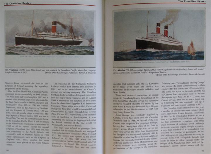 Ocean Liner Postcards in Marine Art 1900-1945 af Robert Wall. 158 sider. Rigt illustreret med både beskrivelse af rederier og postkort kunstnerne. Flot eksemplar.