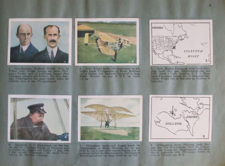 Berømte Flyvere og deres Bedrifter af Kaptajn J. Foltmann. Samlehæfte med 150 billeder med beskrivelser. Et billede mangler og enkelte har skader. Slidt samlemappe. 