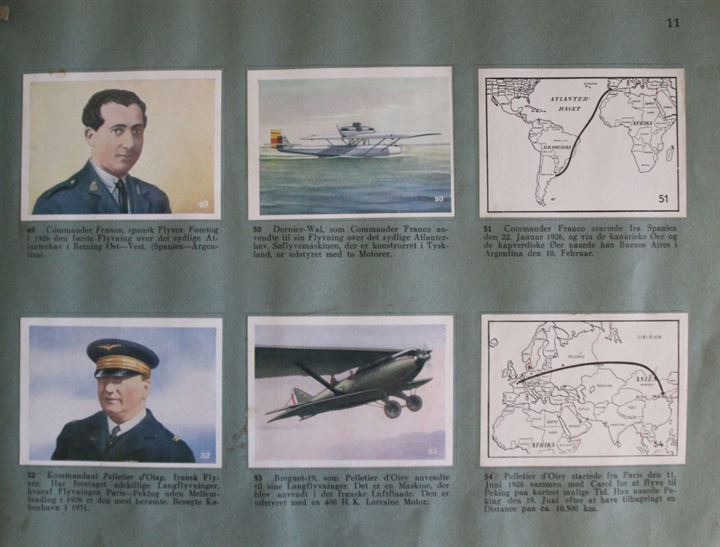 Berømte Flyvere og deres Bedrifter af Kaptajn J. Foltmann. Samlehæfte med 150 billeder med beskrivelser. Et billede mangler og enkelte har skader. Slidt samlemappe. 