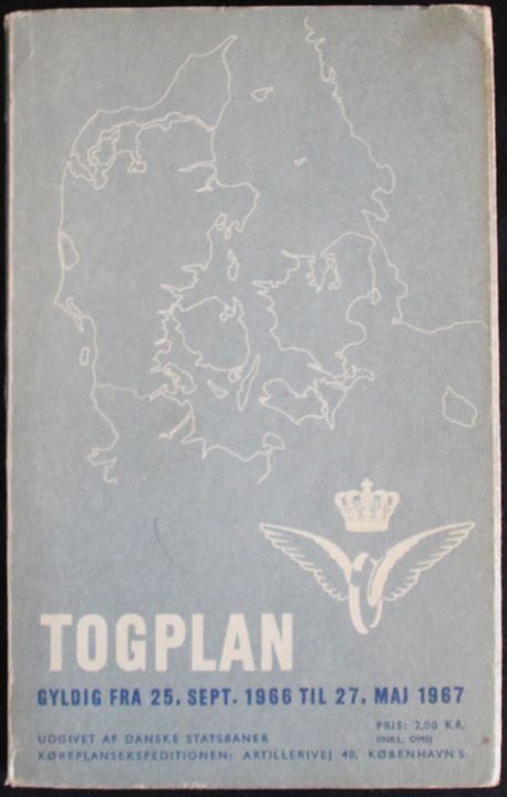 Danske Statsbaner. Togplan for 25.9.1966-27.5.1967. 404 sider.