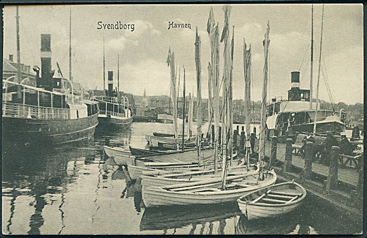 Svendborg Havn med færger. Peter Alstrups no. 3387. 