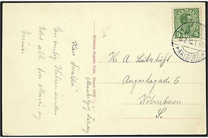 5 øre Chr. X på brevkort dateret Munkebjerg og annulleret med bureaustempel Fredericia - * Aalborg * T.954 d. 16.7.1918 til København.
