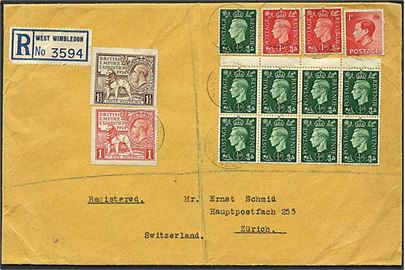 Komplet sæt 1924 Empire Exhibition, samt George VI og Edward VIII udg. på stort anbefalet brev fra West Wembledon 1937 til Zürich, Schweiz.