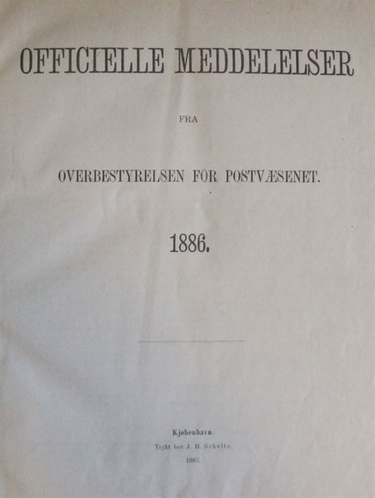 Officielle Meddelelser fra Overbestyrelsen for Postvæsenet. 1886-1888. Indbundet årgange 186+120+154  sider med bilag.