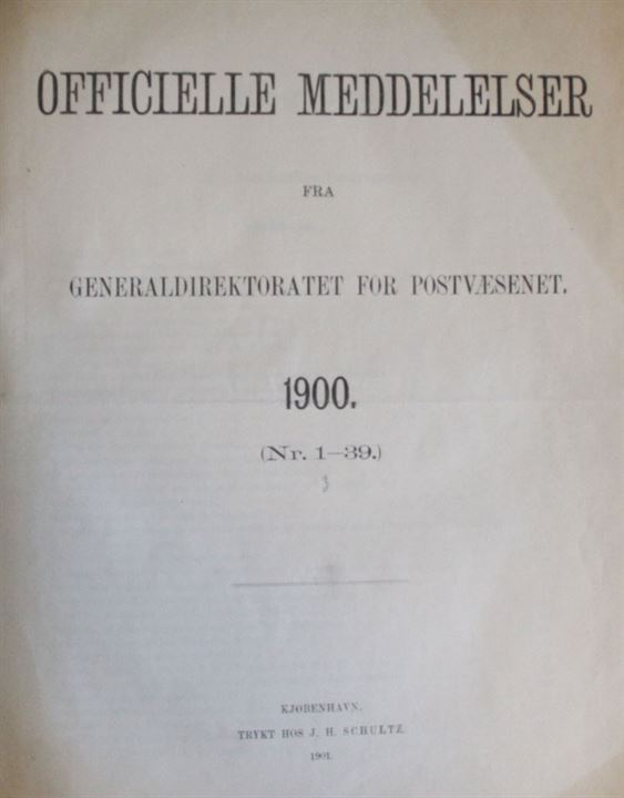 Officielle Meddelelser fra Generaldirektoratet for Postvæsenet. 1900. Indbundet årgang 158 sider. 