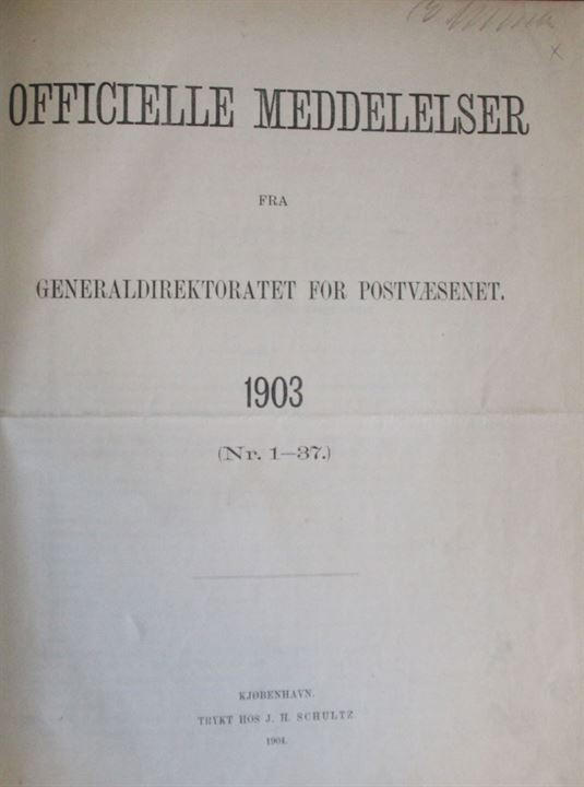 Officielle Meddelelser fra Generaldirektoratet for Postvæsenet. 1903. Indbundet årgang 156 sider. 