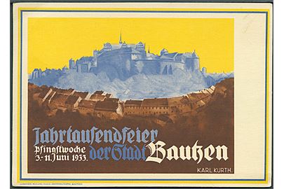 Kurth, Karl: Jahrtausendfeier der Stadt Bautzen 1933. Festpostkarte med særstempel.