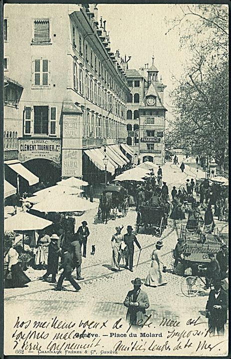 Geneve. Place du Molard med Sporvogns vogn. No. 662. 