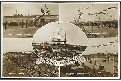 Portsmouth & Southsea. H. M. S. Victory, Victory Anchor & Pier, Swimmin pool. S. & E. no. 15. 