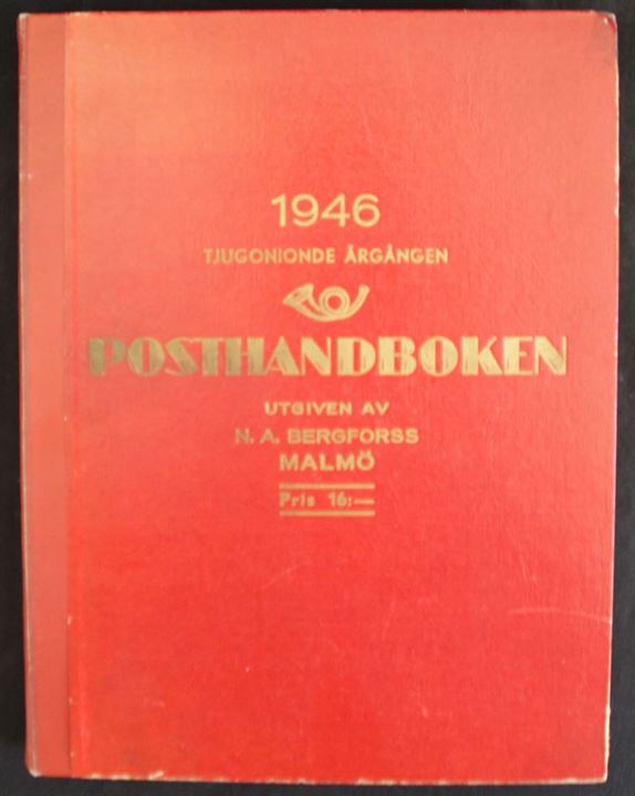 Posthandboken 1946. Officiel postadressebog, beskrivelse af produkter, takster osv. 532 sider.