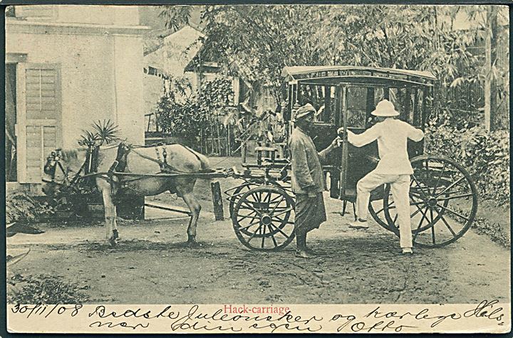 Singapore. Hack-carriage. Frankeret med 3 c Edward VII fra Singapore d. 30.11.1908 til Høje Taastrup, Danmark.