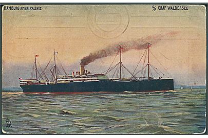 Graf Waldersee, S/S, Hamburg America Line. Raphael Tuck & Sonds no. 9125. Anvendt fra Reval til Riga 1910.