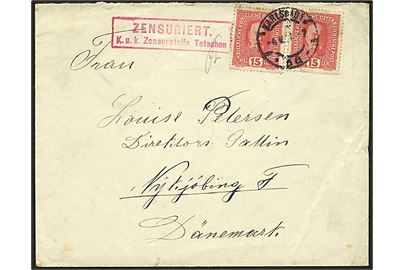 15 h. Franz Joseph (2) på brev fra Karlsbad d. 4.5.1917 til Nykøbing F., Danmark. Passér stemplet ved K.u.K. censor i Tetschen.