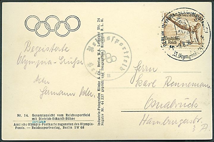 Berlin Station 1936 ved OL. Olympia Postkarte, Reichssportverlag, Berlin SW 68. 