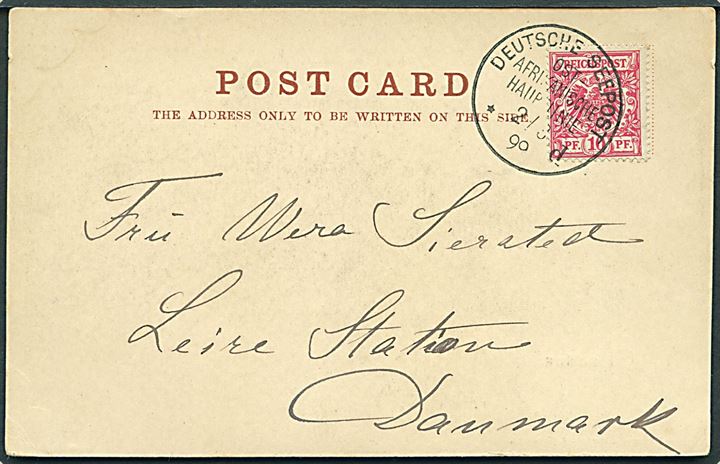 10 pfg. Adler på brevkort (Gibraltar) annulleret med skibsstempel Deutsche Seepost Ost-Afrikanische Hauptlinie d d. 2.3.1899 til Lejre, Danmark.