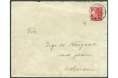 15 øre Karavel på brev annulleret med brotype IV Agerskov d. 22.4.1929 til Assens.