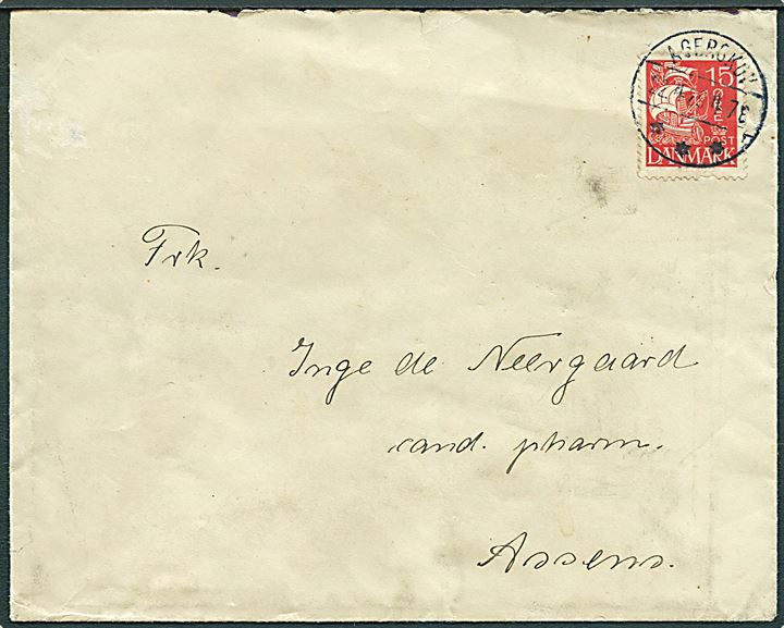 15 øre Karavel på brev annulleret med brotype IV Agerskov d. 22.4.1929 til Assens.