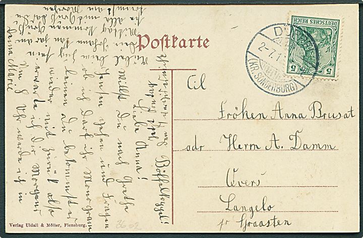 5 pfg. Germania på brevkort stemplet Dübbel (Kr. Sonderburg) d. 2.7.1912 til Graasten.