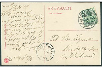 5 pfg. Germania på brevkort stemplet Grammby (Schleswig) d. 23.10.1908 til Hellewatt.