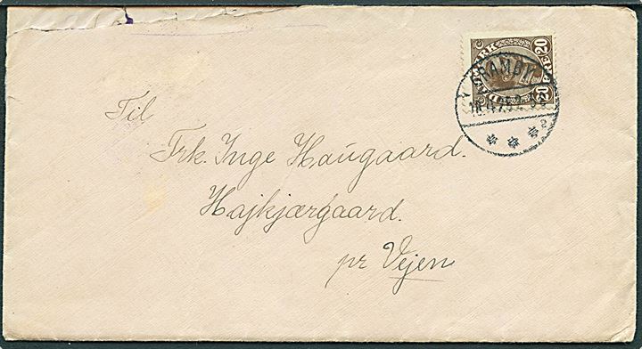 20 øre Chr. X på brev annulleret med brotype IVb Gramby sn2 d. 18.4.1925 til Vejen.