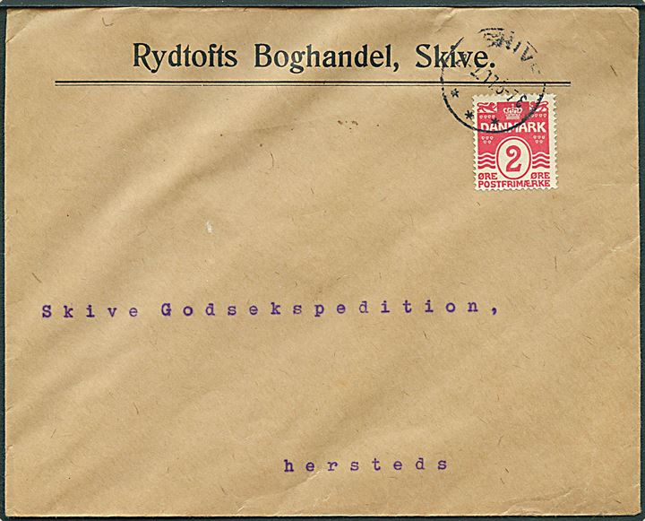 2 øre Bølgelinie single på lokal tryksag i Skive d. 2.2.1917.