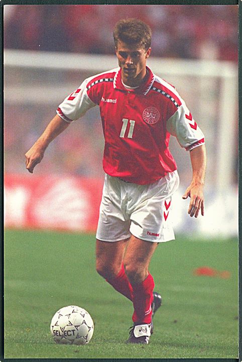 Fodboldlandshold. Brian Laudrup, angriber. Fra VM-kvalifikationskamp Danmark-Slovenien i Parken d. 30.4.1997. DBU Intiativfond u/no. Uden adresselinier.