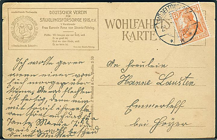 7½ pfg. Germania på brevkort stemplet Mögeltondern *** d. 23.8.1917 til Højer.