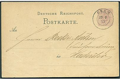 5 pfg. helsagsbrevkort annulleret med 2-ringsstempel Gram d. 29.6.1875 til Haderslev.