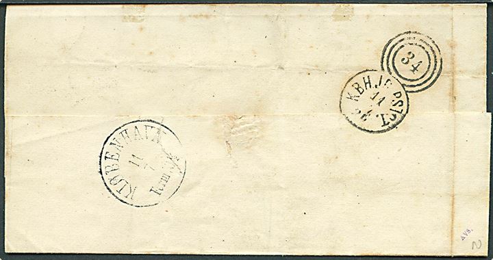 Herzogth. Schleswig 2 Sch. stukken kant på brev annulleret med 2-ringsstempel Lügumkloster d. 10.7.1867 til Kjøbenhavn.