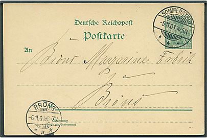5 pfg. helsagsbrevkort stemplet Sommerstedt *** d. 5.11.1901 til Bröns.