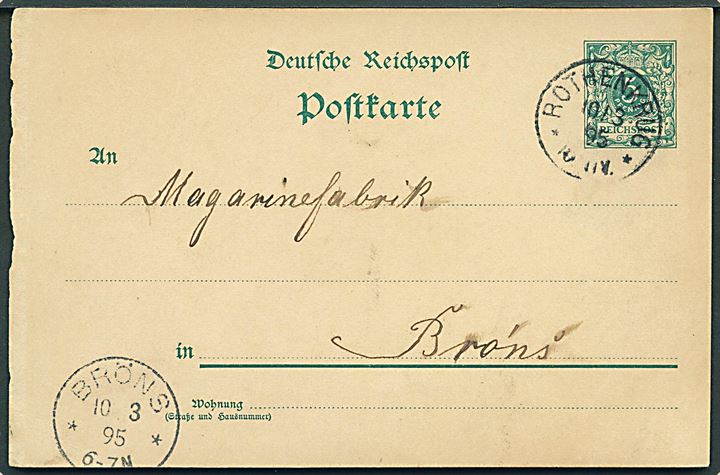 5 pfg. helsagsbrevkort annulleret med enringsstempel Rothenkrug d. 10.3.1895 til Bröns.