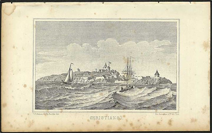 Christiansø. Originalt stik fra Trap Danmark 1870 udg.