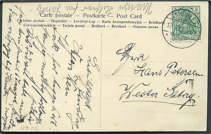 5 pfg. Germania på brevkort stemplet Tandslet d. 12.4.1910 til Wester Satrup.