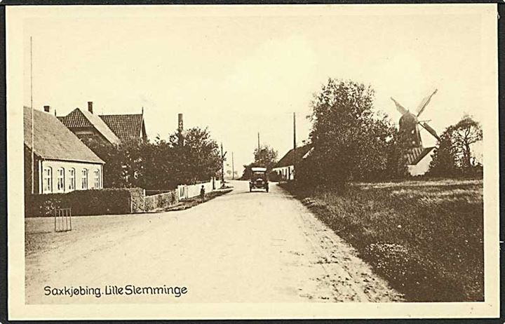 Parti fra Lille Slemminge med møllen. Stenders no. 64537.