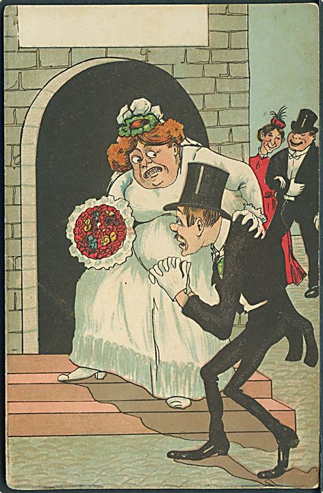 Bruden holder ved brudgom, så han ikke kan stikke af. M. L. M. no. 700. 