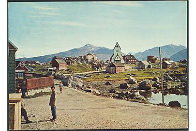 Grønland. Kirken i Nanortalik og parti fra den famle havn. KGH no. 2. 