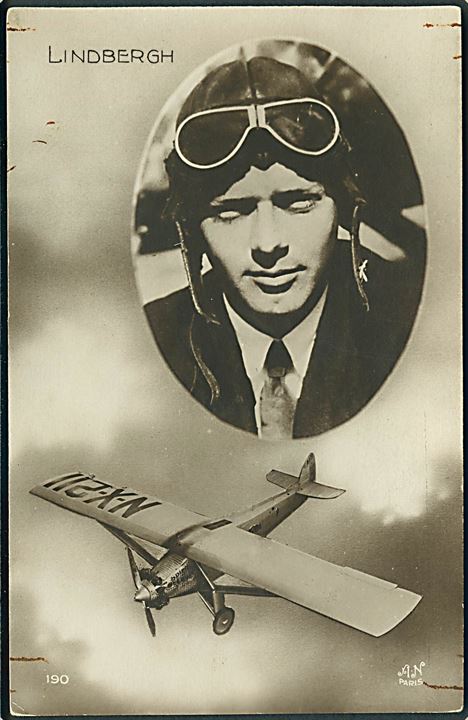 Charles Lindbergh og atlanterhavsflyveren Ryan N-X-211 Spirit of St. Louis. A.N. no. 190. Lidt rust.